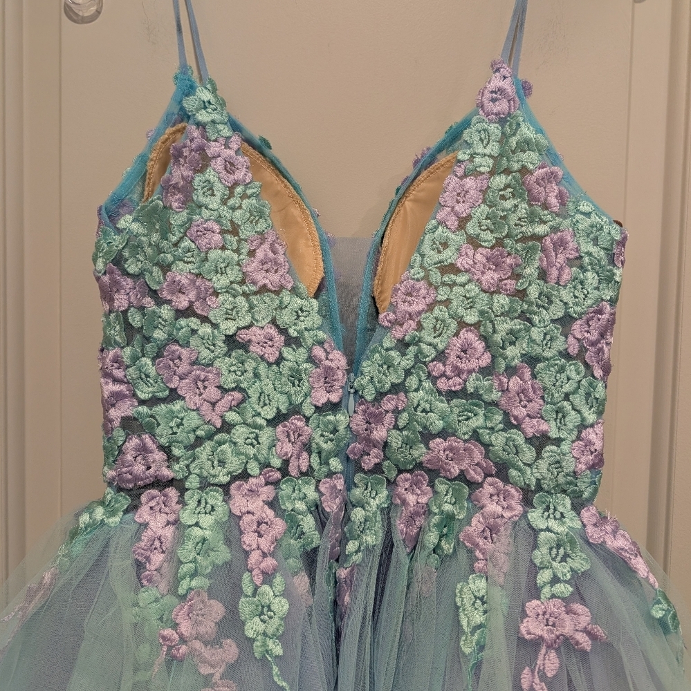 Jovani Multi Floral Embroidered Bodice Tulle Mini Dress Size 4 - Picture 6 of 11